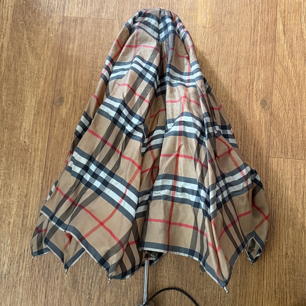BURBERRY LONDON NOVA PLAID Beige Check Umbrella VINTAGE MEN WOMEN WOOD AUTOMATIC